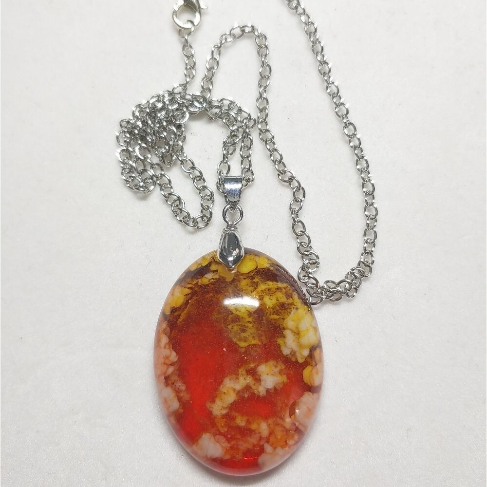 *Sale* Necklace Oval Yellow & Orange Resin - Picture 2 of 2